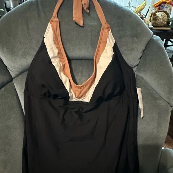 Time and Tru Black White and Brown Swim Top/Tankini - Picture 3 of 5